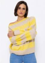 SASSYCLASSY Strickpullover Oversized Pullover Damen schwarz beige grau Lässiger Strickpullover aus weichem Feinstrick in Blockstreifen