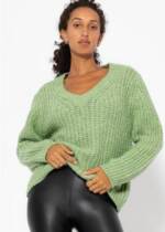 SASSYCLASSY Strickpullover Oversized Strickpullover Damen mit V-Ausschnitt Grobstrickpullover Damen im Oversize-Stil Rosa Grün