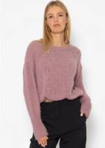 SASSYCLASSY Strickpullover Strickpullover Damen Oversize Damen Oversize Pullover mit kontrastierenden Strickdetails Rosa Olive