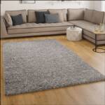 Shaggy Hochflor Langflor Teppich Sky Einfarbig in Grau ø 120 cm Rund - Paco Home