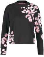 TAIFUN Damen Pullover mit platziertem Floral-Jacquard Langarm|Überschnittene Schultern Viskose, Schwarz, 42