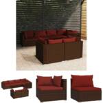 The Living Store 7-tlg. Garten-Lounge-Set mit Kissen Braun Poly Rattan - Gartenmöbel-Sets - Braun