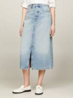 Tommy Hilfiger Jeansrock DNM MIDI STRAIGHT SKIRT HW ASH Webrock mit Schlitz vorne