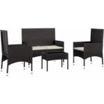 Vidaxl - 4-tlg. Garten-Lounge-Set mit Kissen Schwarz Poly Rattan