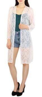 dy_mode Cardigan Damen Long Cardigan in Spitzenmuster Langarm Sommerjacke Durchsichtig in Unifarben