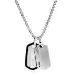 Fossil Kette mit Anhänger JF03996040 Halskette mit Anhänger Herren Chevron Dog Tag Edelstahl 61