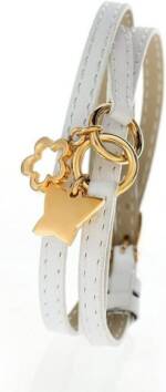 Karisma Lederarmband Damen Charms-Lederarmband Weiss dreifach gewickelt - Schmetterling und Blume aus Edelstahl Gold beschichtet SB 9361.S - Länge v