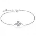 PANDACHARMS Silberarmband Armkettchen Kleeblatt, 925 Silber mit Zirkonia, Länge variabel 16-18cm