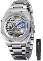 S&T Design Automatikuhr Mechanische Herren Uhr Skelett Edelstahl Herrenuhr, (Geschenkebox (Etui), inkl. Uhrenetui, und Armbandkürzer), Transparentes Zifferblatt Armbanduhr für Herren Achteckig Wasserdicht